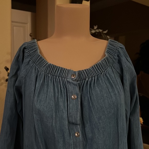 Denim short dress or long shirt, button down and off the shoulder - Picture 2 of 5